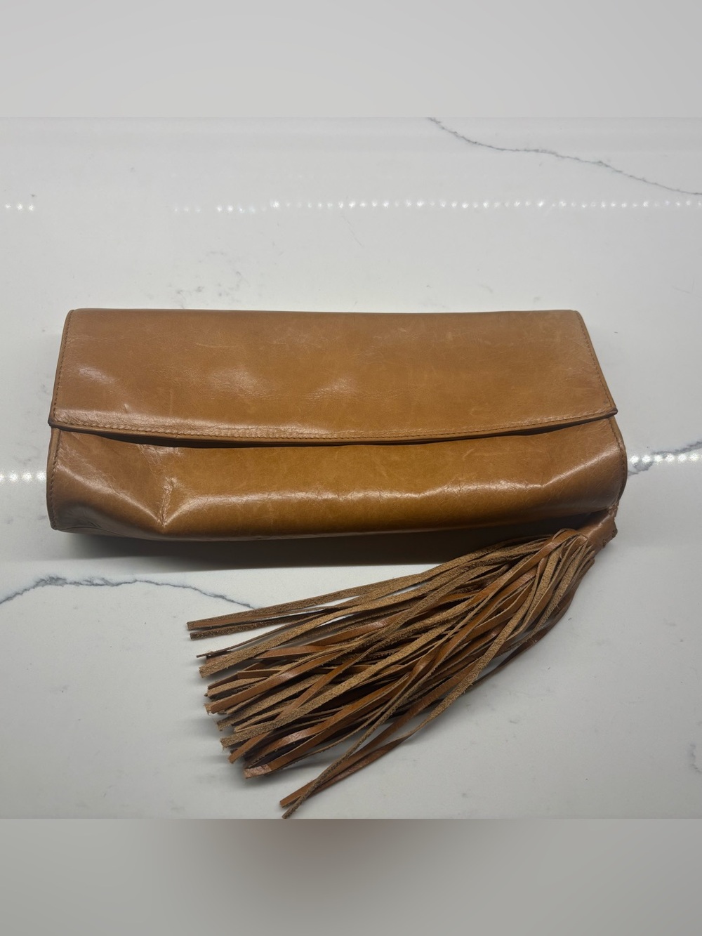 Hobo Original Leather Tassel Clutch Handbag - Tan